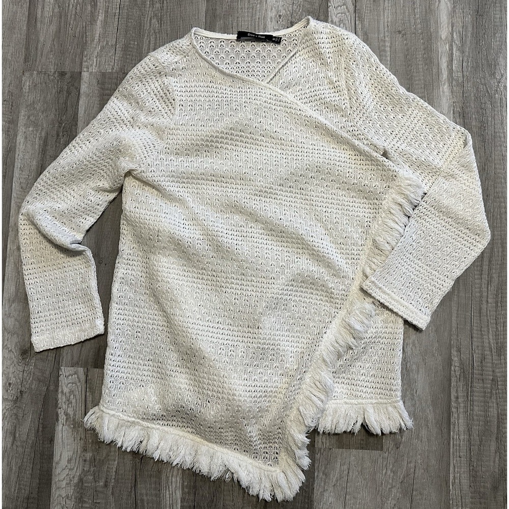 Doe & Rae White Open Front Sheer Lightweight Polyester Fringe ‎ Cardigan Small